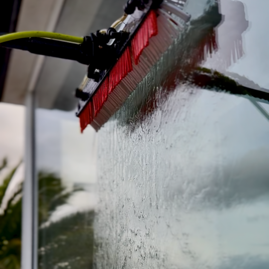 Purified Hot Water steams down clean windows